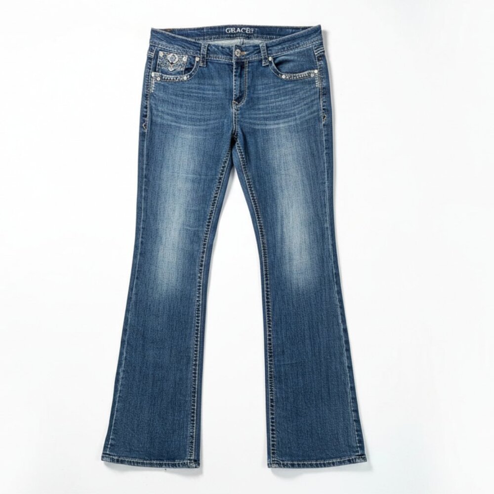 Grace in LA Embellished Bootcut Jeans Blue Western Cowgirl Bohemian Size 30